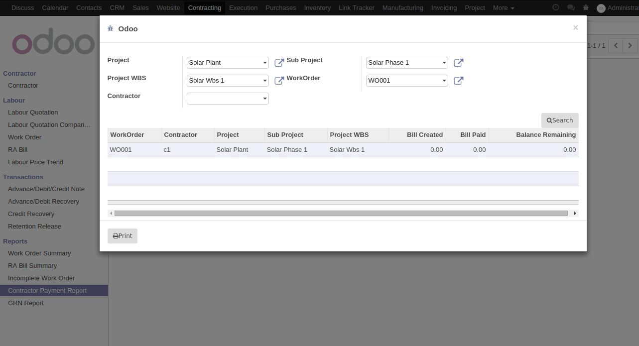 screenshot of odoo constructiom management software